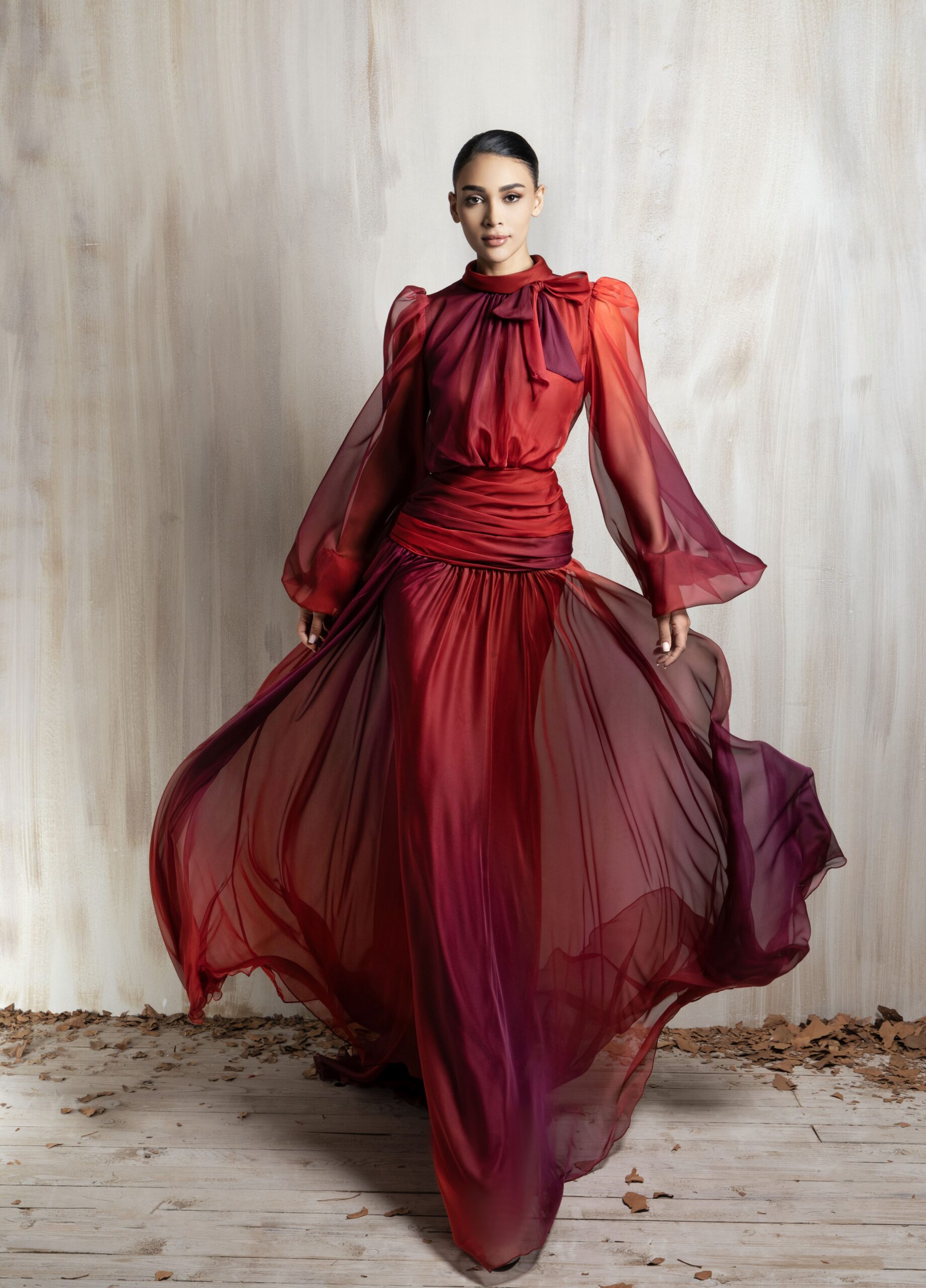 Ziad Nakad Crimson Sheer Gown