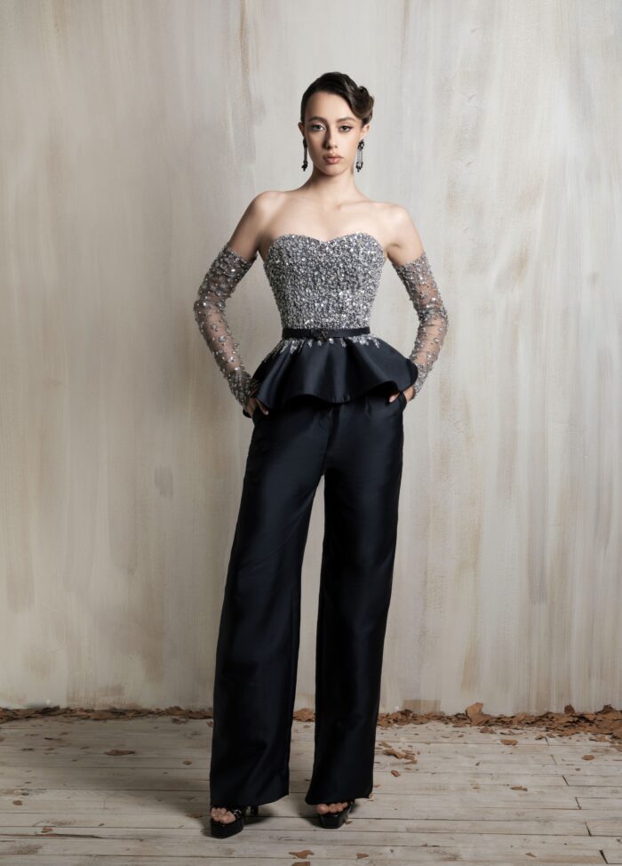 Ziad Nakad Crystal-embellished Bodice & Tailored Trousers