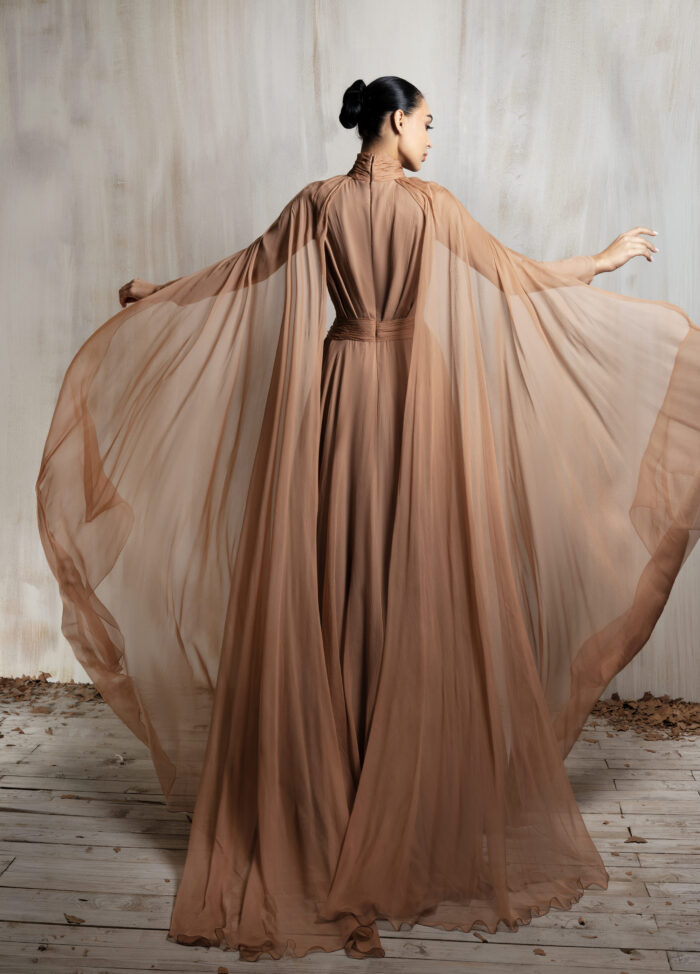 Ziad Nakad Flowing Mocha Chiffon Gown