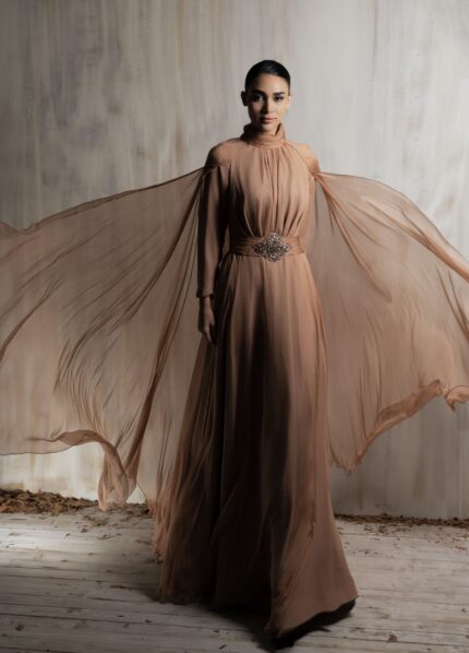 Ziad Nakad Flowing Mocha Chiffon Gown