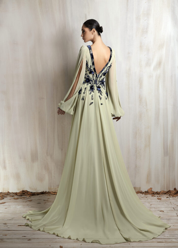 Ziad Nakad Flowing Sage Chiffon Gown