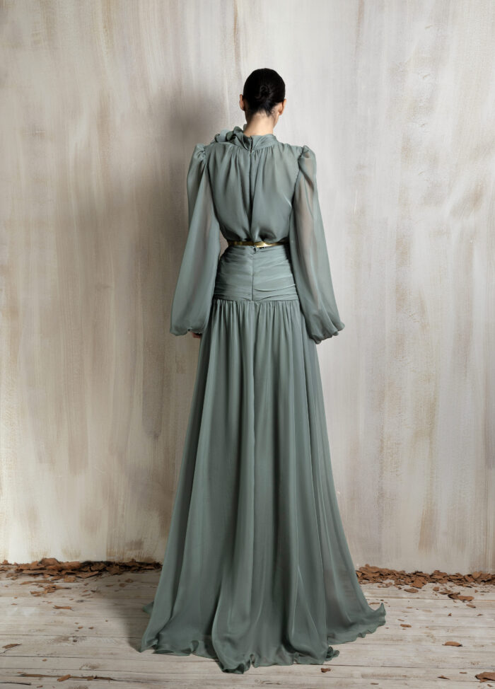 Ziad Nakad Flowing Sage Green Chiffon Gown