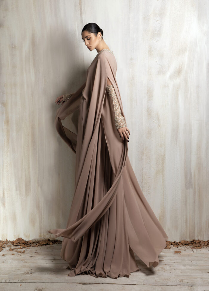 Ziad Nakad Flowing Taupe Gown