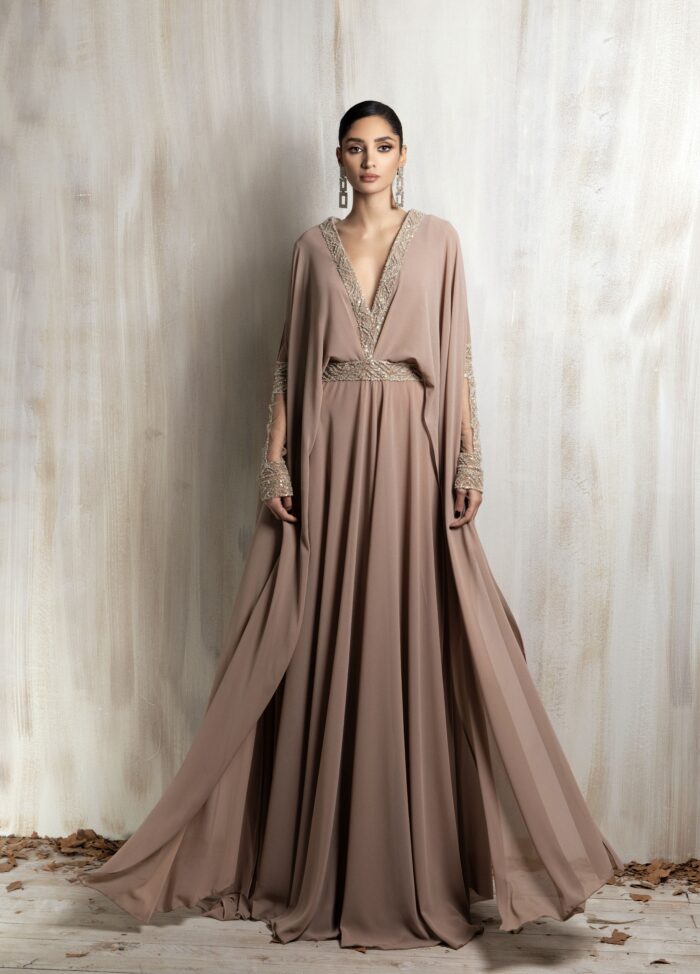 Ziad Nakad Flowing Taupe Gown Ziad Nakad Flowing Taupe Gown