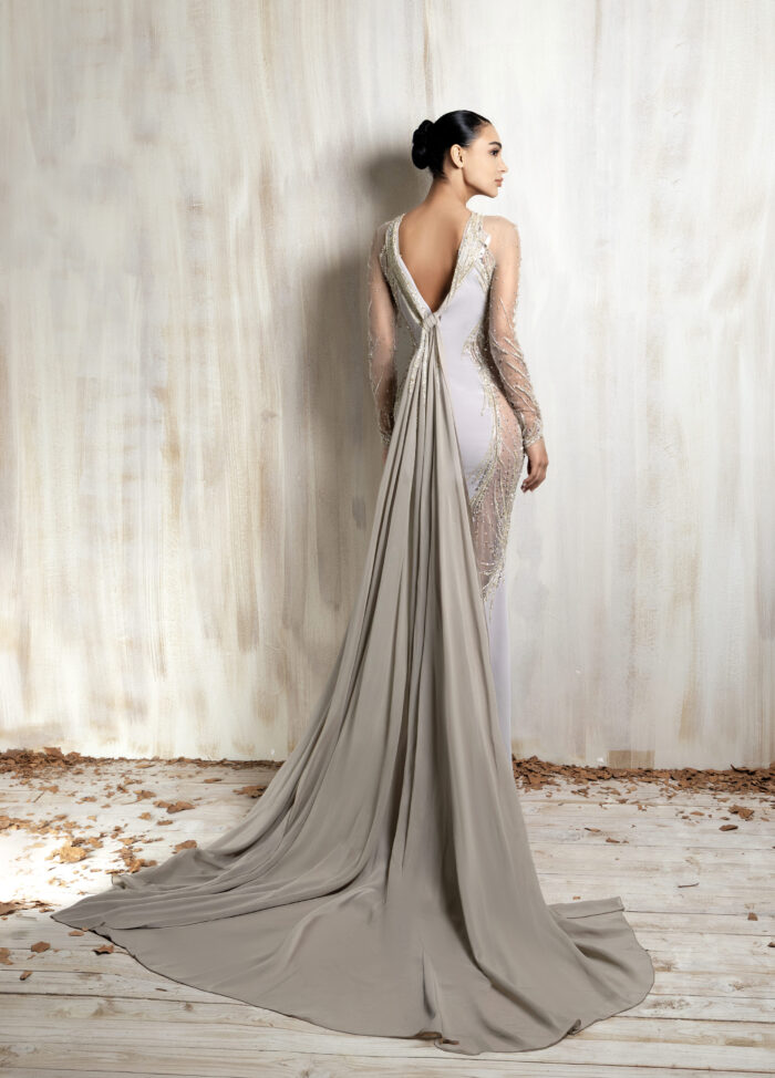 Ziad Nakad Light Grey Illusion Gown