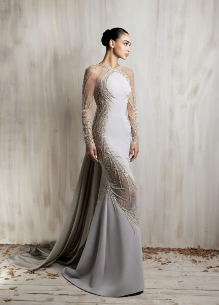 Ziad Nakad Light Grey Illusion Gown