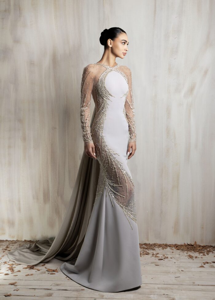 Ziad Nakad Light Grey Illusion Gown Ziad Nakad Light Grey Illusion Gown
