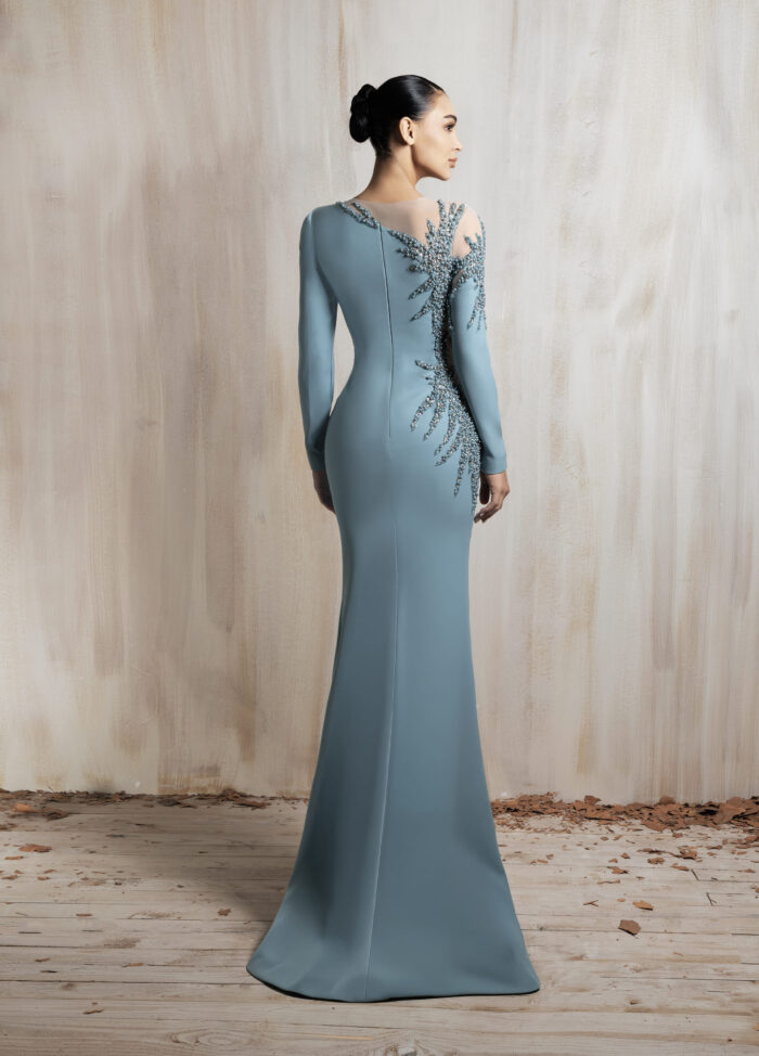Ziad Nakad Long-sleeve Icy Blue Gown