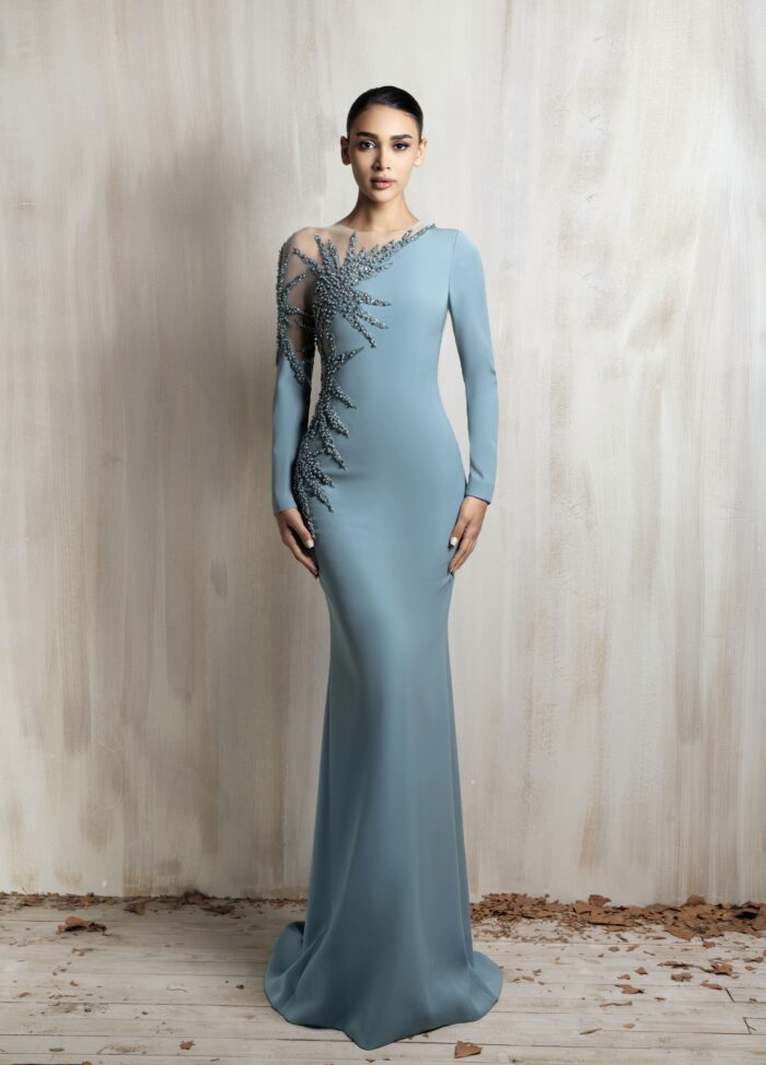 Ziad Nakad Long-sleeve Icy Blue Gown Ziad Nakad Long-sleeve Icy Blue Gown