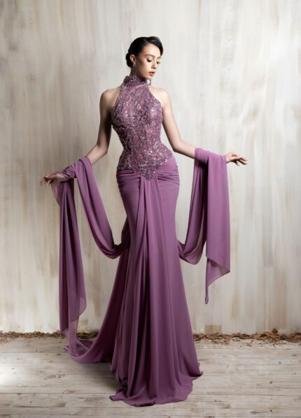 Ziad Nakad Mauve Draped Gown