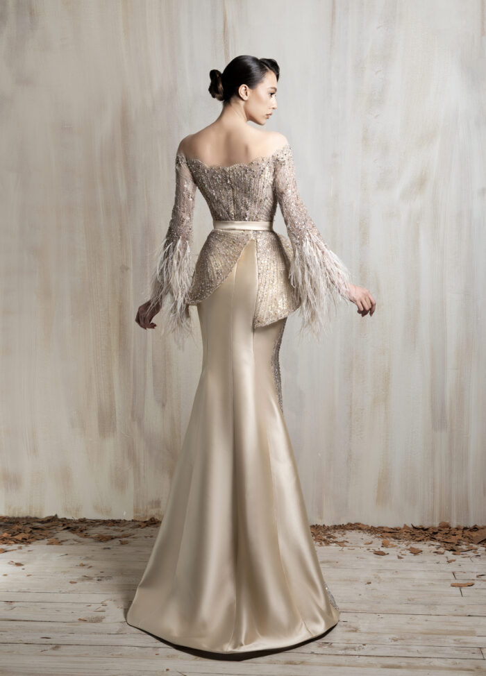Ziad Nakad Off-shoulder Champagne Gown