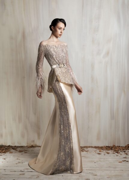 Ziad Nakad Off-shoulder Champagne Gown