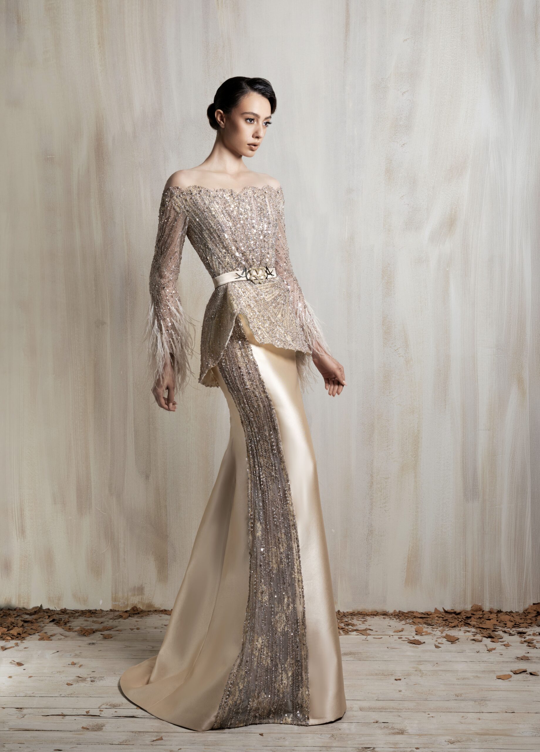 Ziad Nakad Off-shoulder Champagne Gown