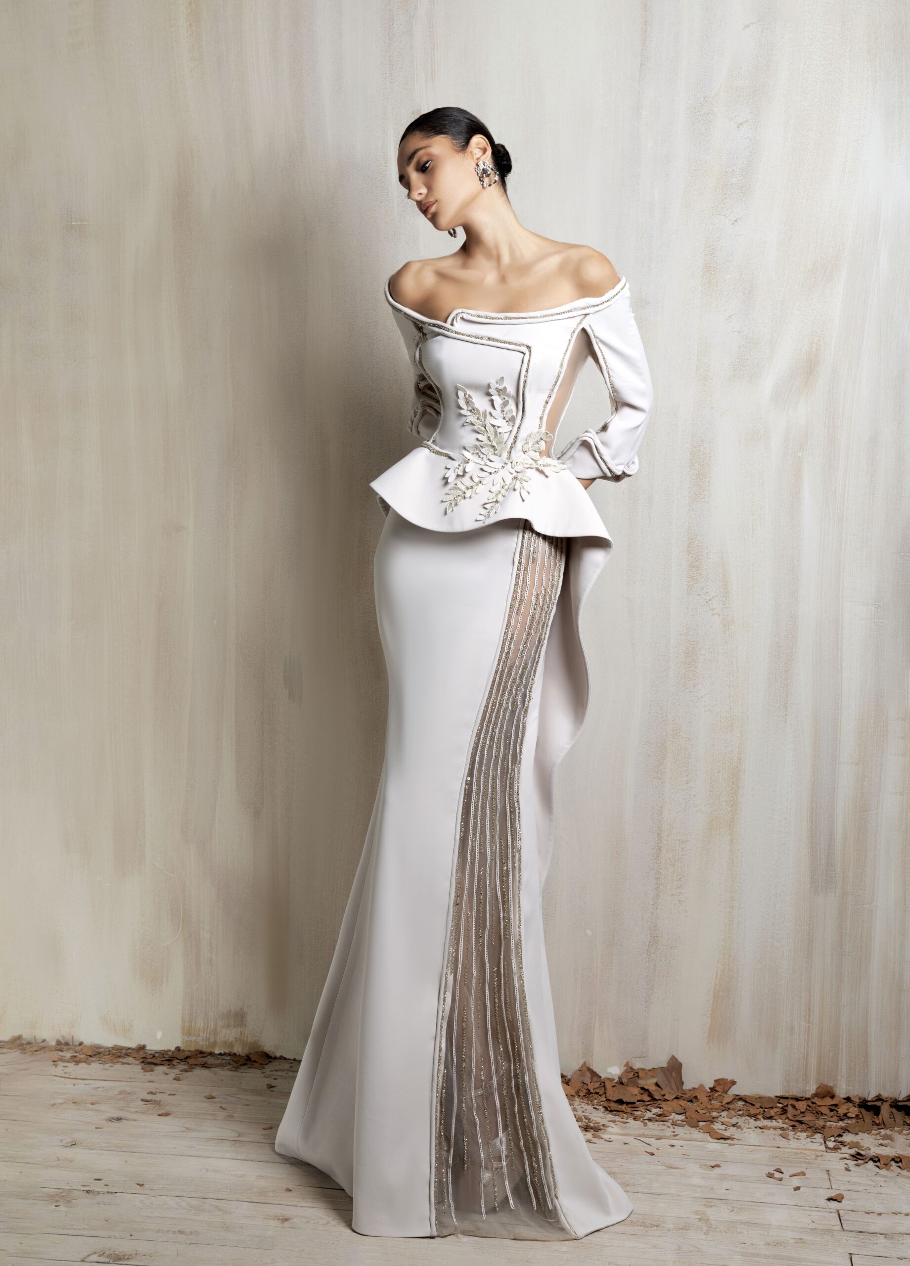 Ziad Nakad Off-shoulder Off-white Gown