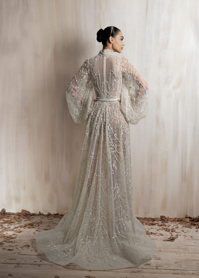 Ziad Nakad Off-white High-neck Beaded Gown