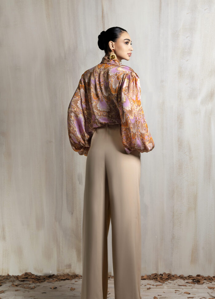 Ziad Nakad Printed Silk Blouse & Wide-leg Trousers Set