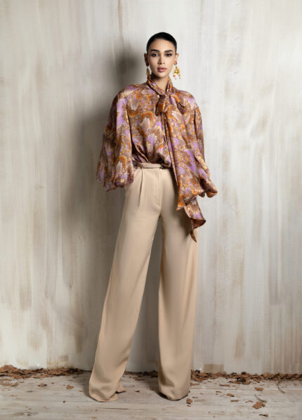 Ziad Nakad Printed Silk Blouse & Wide-leg Trousers Set