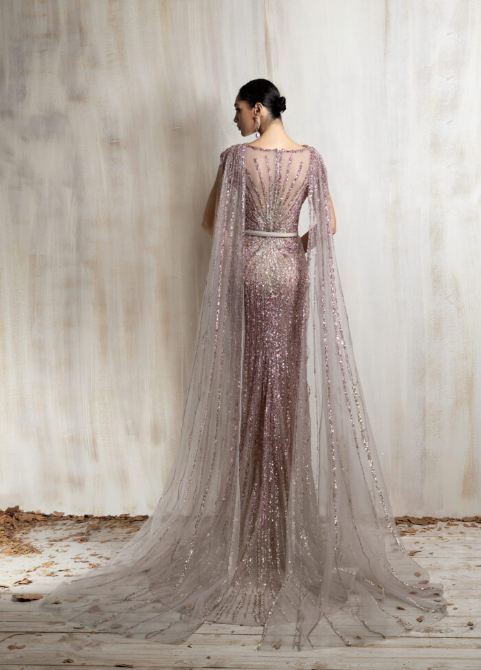 Ziad Nakad Rose Gold Beaded Gown