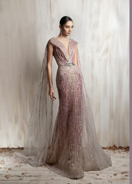 Ziad Nakad Rose Gold Beaded Gown