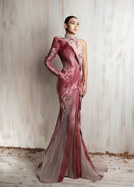 Ziad Nakad Rose Pink Sculpted Satin Gown
