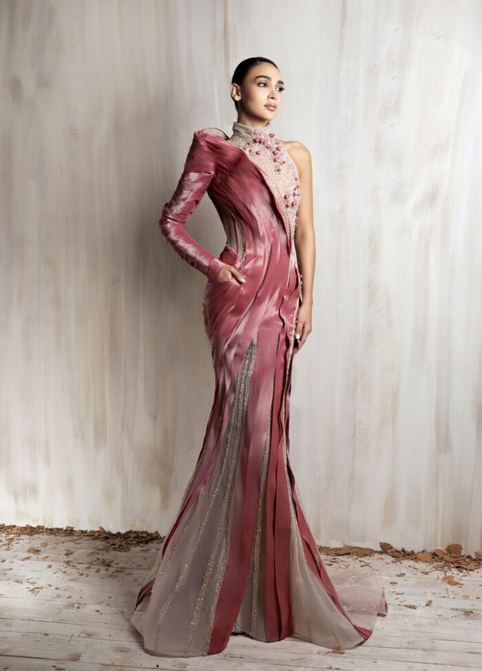 Ziad Nakad Rose Pink Sculpted Satin Gown Ziad Nakad Rose Pink Sculpted Satin Gown