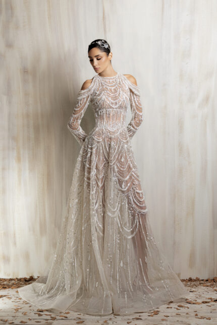 Ziad Nakad Sheer Off-white Gown