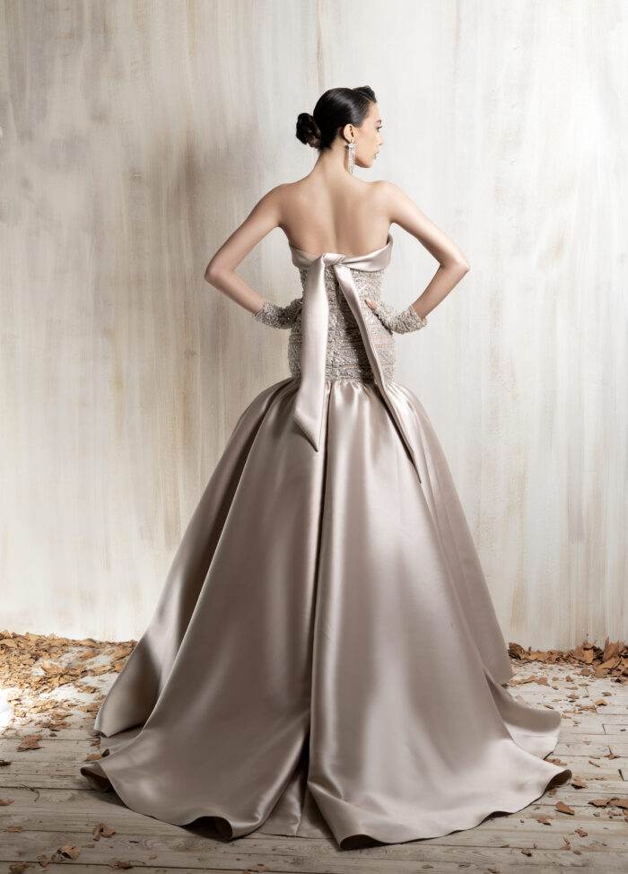 Ziad Nakad Strapless Beige Beaded Bodice Ball Gown