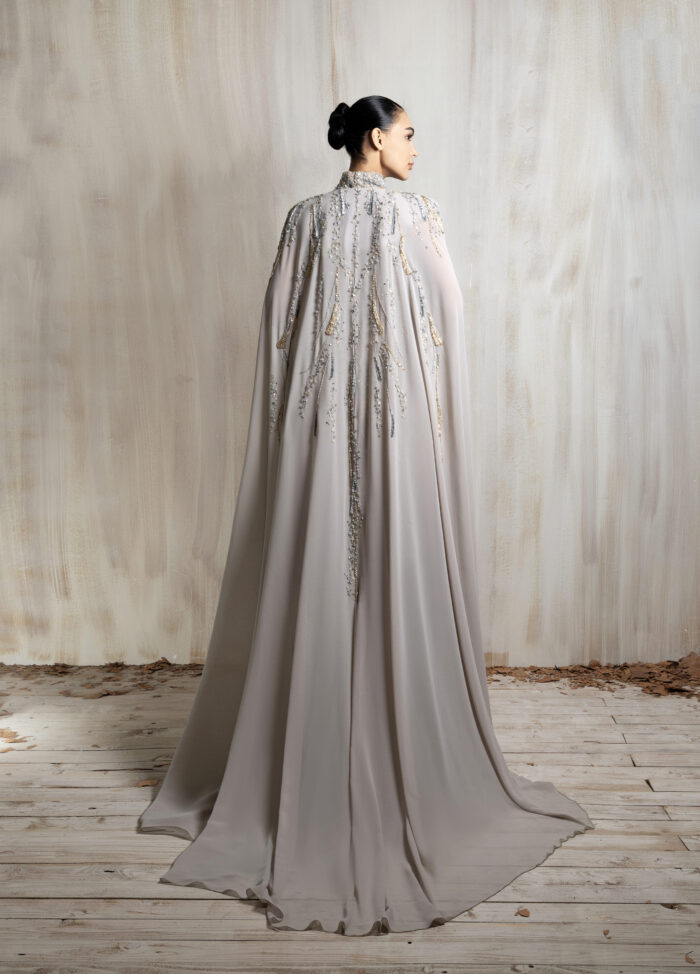 Ziad Nakad Taupe Embellished Gown