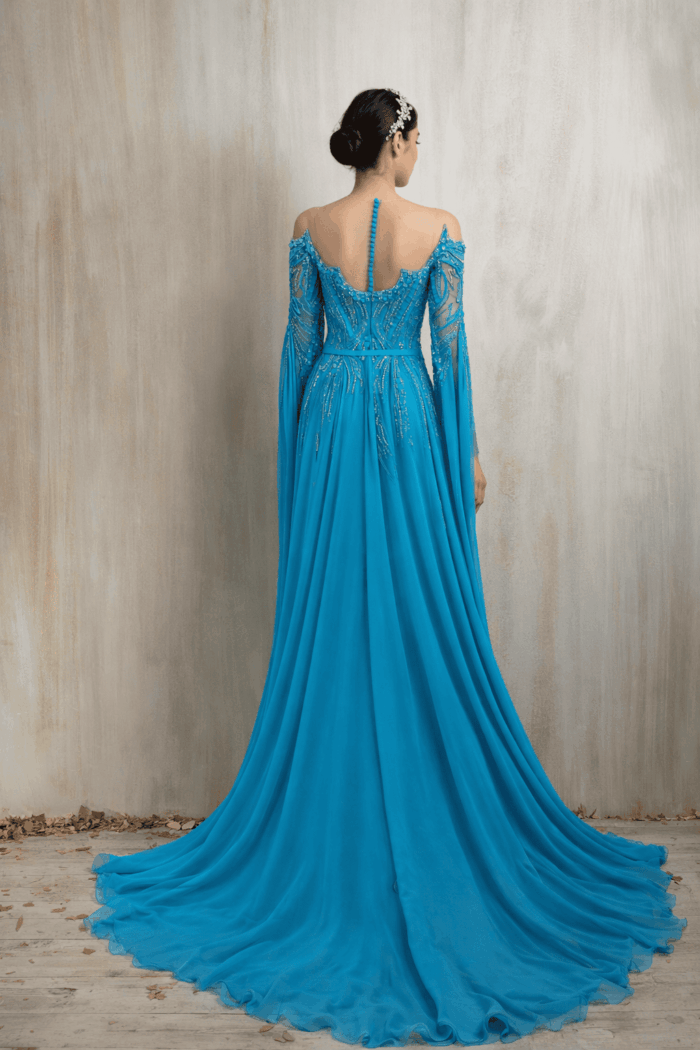 Ziad Nakad Turquoise Embellished Gown