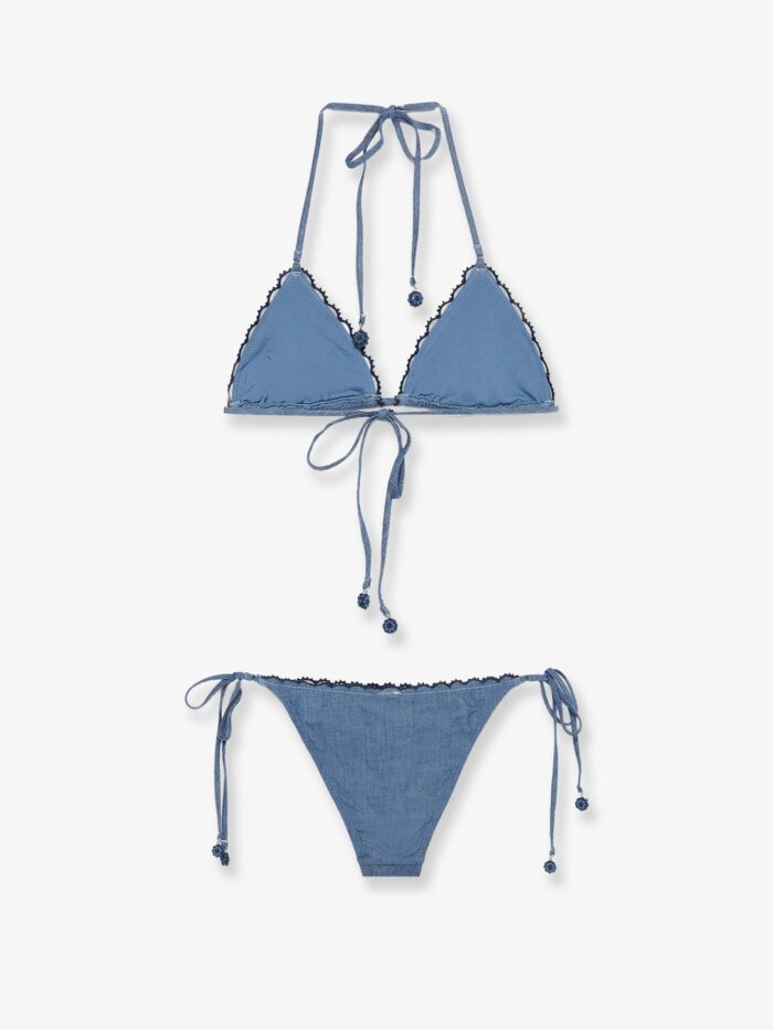 ZIMMERMANN Aster Denim Bikini With All-over Embroidery