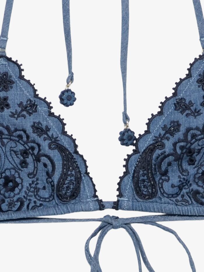 ZIMMERMANN Aster Denim Bikini With All-over Embroidery
