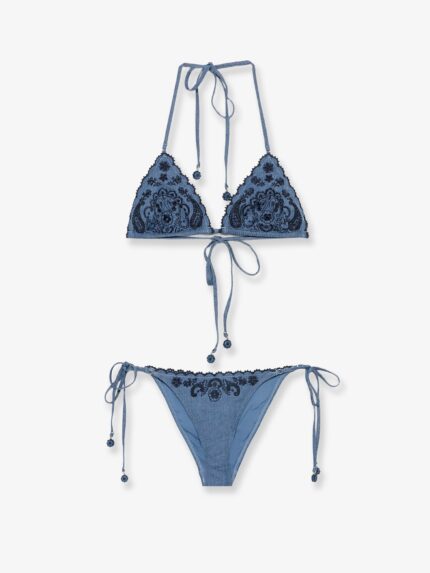 ZIMMERMANN Aster Denim Bikini With All-over Embroidery