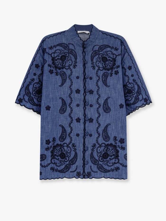 ZIMMERMANN Aster Denim Shirt With All-over Contrasting Embroidery