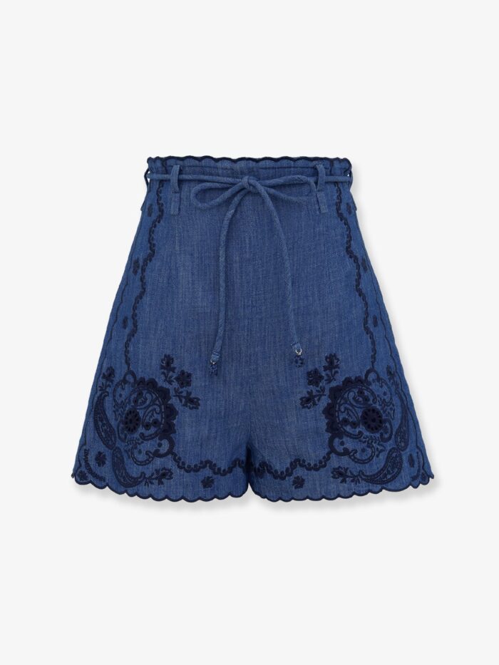 zimmermann aster embroidered denim shorts ZIMMERMANN Aster Embroidered Denim Shorts