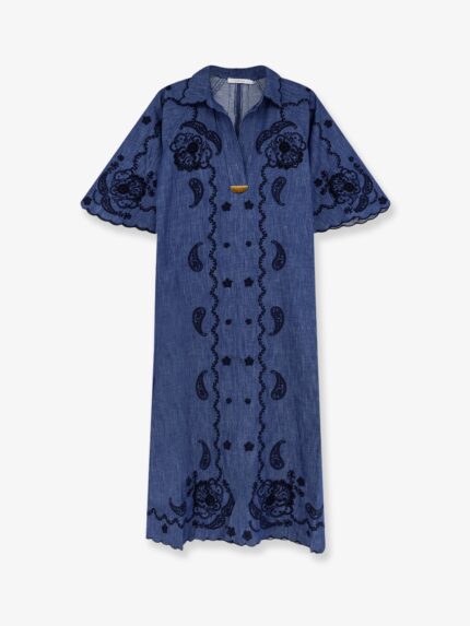 ZIMMERMANN Aster Long Denim Dress With Contrasting Embroidery
