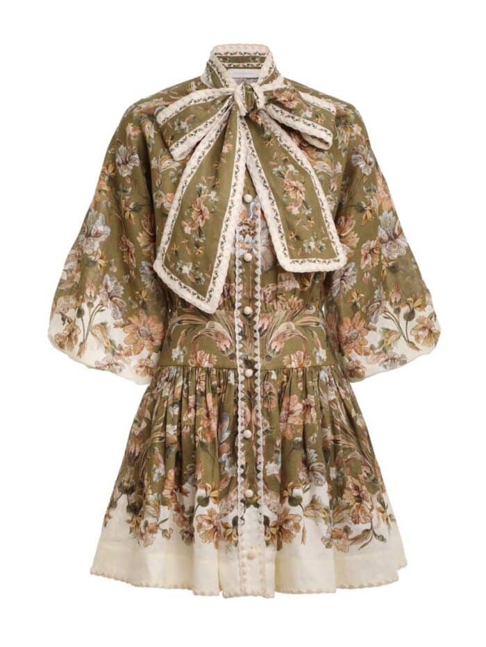 ZIMMERMANN Chintz Tie Neck Mini Dress