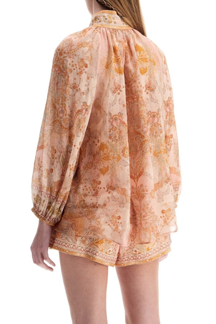 ZIMMERMANN Cream And Pink High Neck Paisley Blouse In Rayon With Long Sleeves