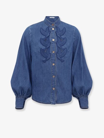 ZIMMERMANN Denim Shirt With Cut-out Embroidery