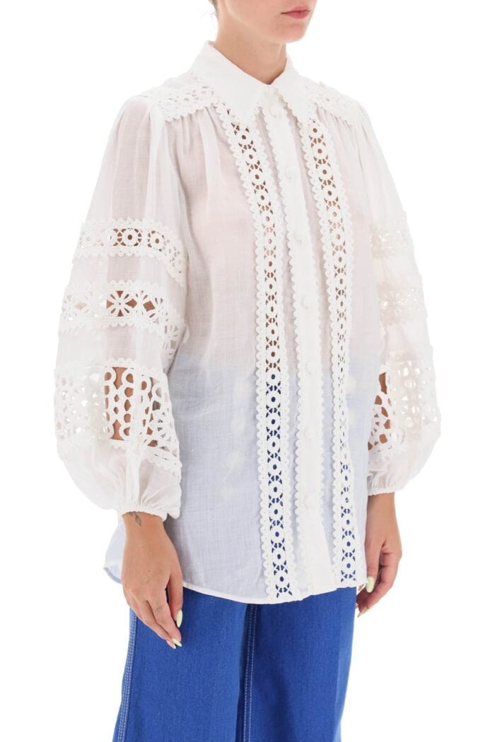 Zimmermann 'devi Spliced' Blouse With Crochet Inserts