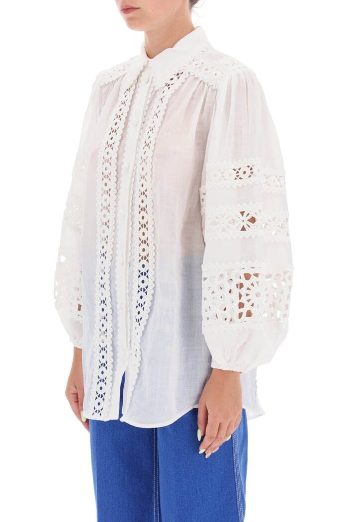 Zimmermann 'devi Spliced' Blouse With Crochet Inserts