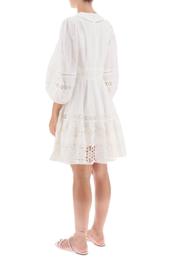 Zimmermann 'devi Spliced' Mini Dress With Crochet Inserts