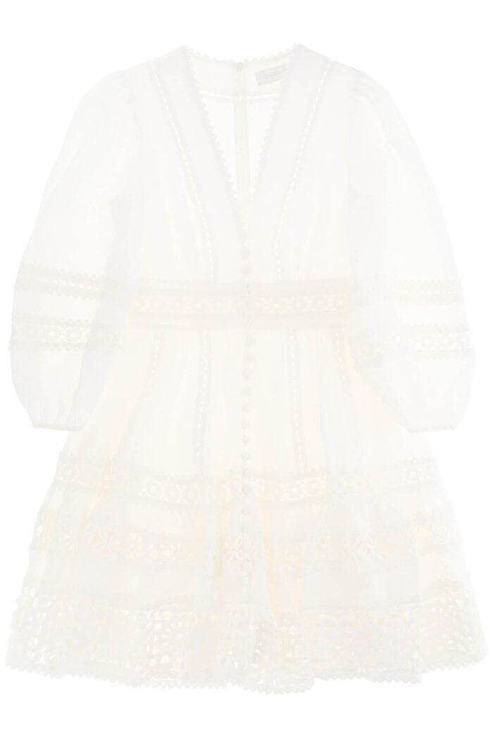 Zimmermann 'devi Spliced' Mini Dress With Crochet Inserts