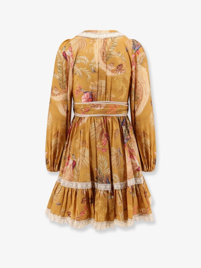 ZIMMERMANN Frill Cotton Short Dress With Floral Print