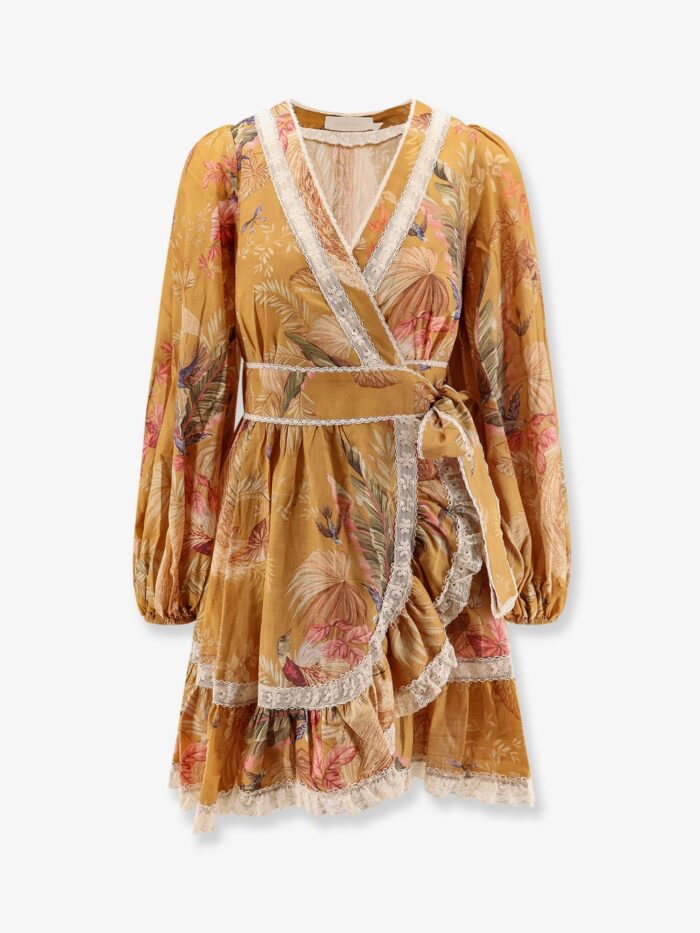 ZIMMERMANN Frill Cotton Short Dress With Floral Print
