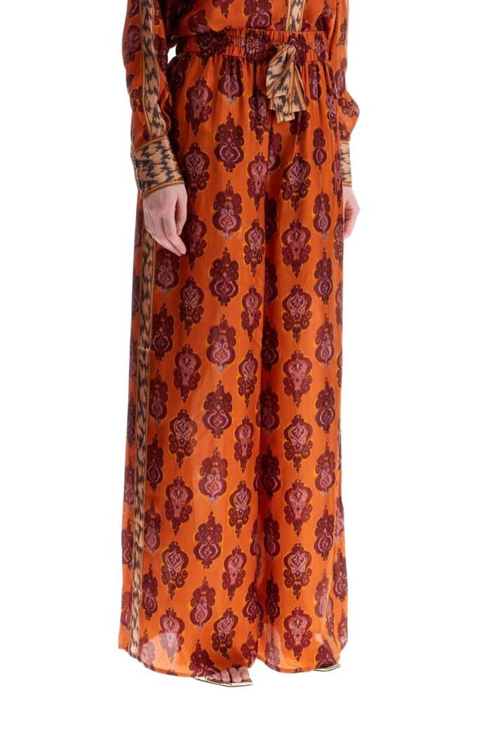 ZIMMERMANN High Waist Wide Leg Ikat Print Silk Pants Orange