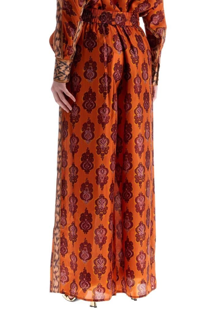 ZIMMERMANN High Waist Wide Leg Ikat Print Silk Pants Orange