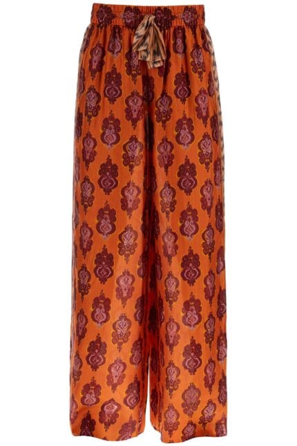 ZIMMERMANN High Waist Wide Leg Ikat Print Silk Pants Orange