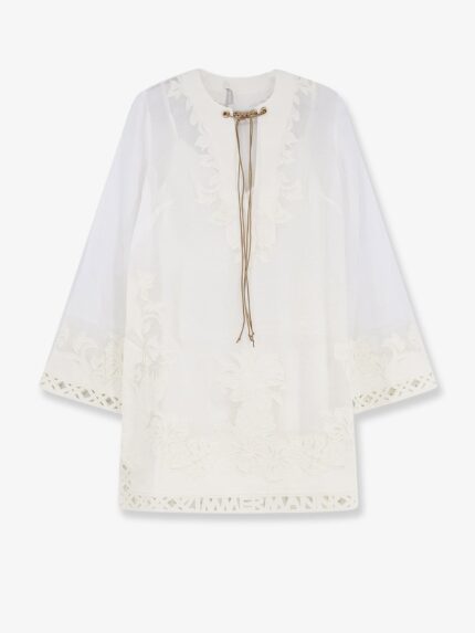 ZIMMERMANN Indra Ramie Long Dress With All-over Embroidery