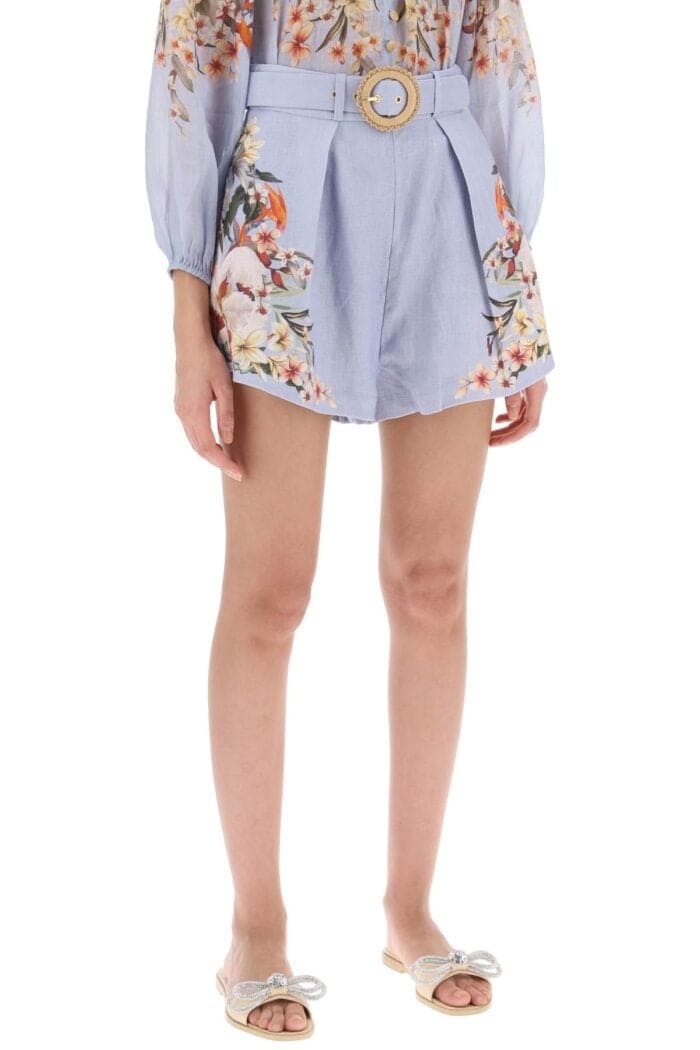 Zimmermann Lexi Tuck Linen Shorts With Floral Motif