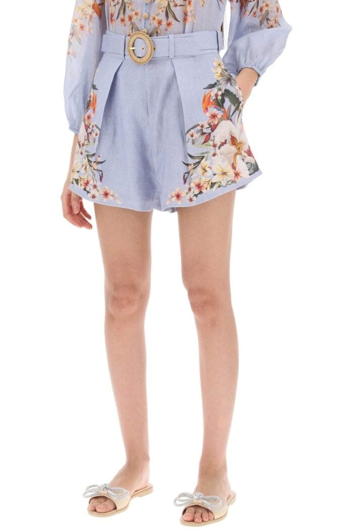 Zimmermann Lexi Tuck Linen Shorts With Floral Motif